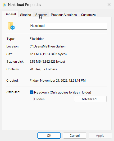 Open the properties dialog