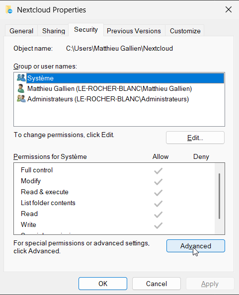 Switch to security tab